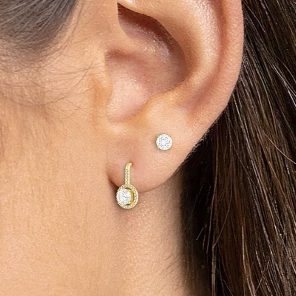 Set Cubic Zirconia Solitaire Stud Earrings, Color: Gold - Picture 2 of 6